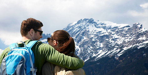 Image showing happy couple with backpacks traveling