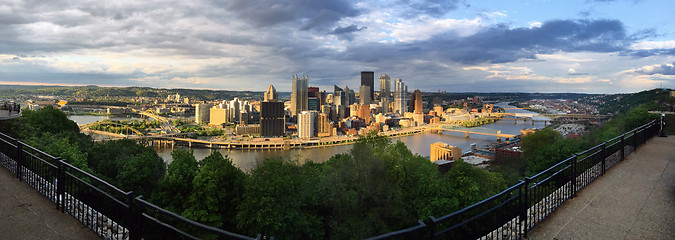 Image showing Panoramic Pittsburgh Pennsylvania Downtown City Skyline Three Ri