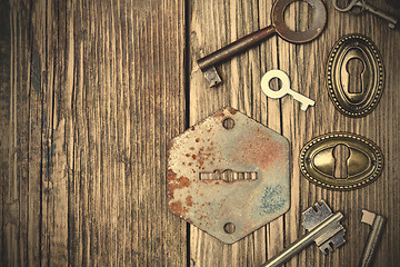 Image showing few ancient keys and keyholes