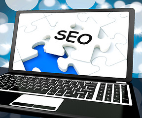 Image showing SEO On Laptop Shows Search Engine Optimization