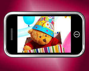 Image showing Teddy Bear Birthday Gift Photo On Smartphone