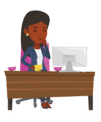 Image showing Tired employee working in office.