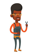 Image showing Repairman holding spanner vector illustration.