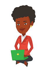 Image showing Businesswoman using laptop vector illustration.