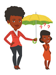 Image showing Businesswoman holding umbrella over young man.