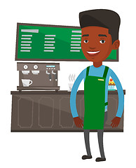 Image showing Barista standing near coffee machine.