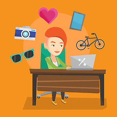 Image showing Woman shopping online vector illustration.