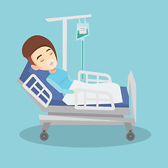 Image showing Patient lying in hospital bed with oxygen mask.