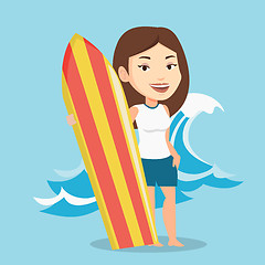 Image showing Surfer holding surfboard vector illustration.