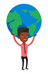 Image showing Businessman holding globe vector illustration.