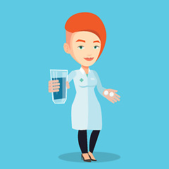 Image showing Pharmacist giving pills and glass of water.