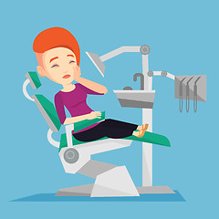 Image showing Man suffering in dental chair vector illustration.