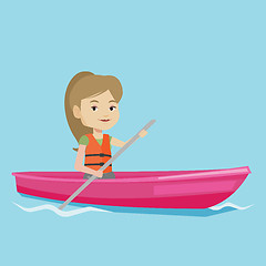 Image showing Woman riding in kayak vector illustration.