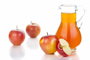 Image showing Fresh apples, glass with juice on white background 