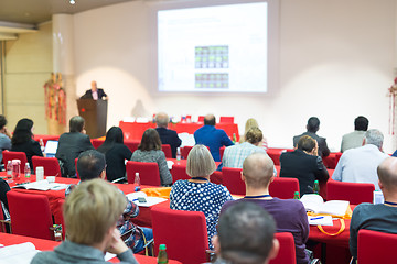 Image showing Audience in lecture hall on scientific conference.