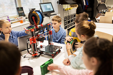 Image showing happy children with 3d printer at robotics school