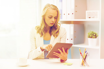 Image showing businesswoman or student with tablet pc at office