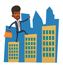 Image showing Businessman walking on the roofs of the buildings.