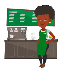 Image showing Barista standing near coffee machine.