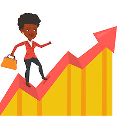 Image showing Happy businesswoman running on profit chart.