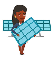 Image showing Woman holding solar panel vector illustration.