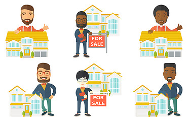 Image showing Vector set of real estate agents and house owners.