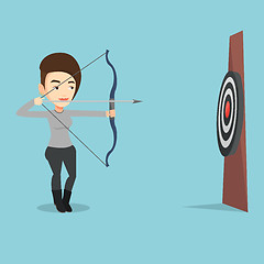 Image showing Archer aiming with bow and arrow at the target.