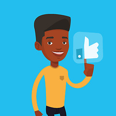 Image showing Man pressing like button vector illustration.