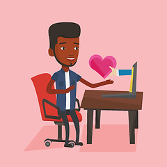 Image showing Young man dating online using laptop.