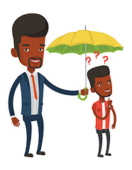 Image showing Businessman holding umbrella over young man.