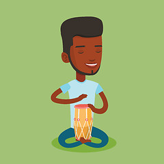 Image showing Man playing ethnic drum vector illustration.