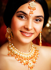 Image showing beauty sweet indian girl in sari smiling close up