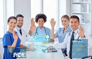 Image showing group of happy doctors meeting at hospital office