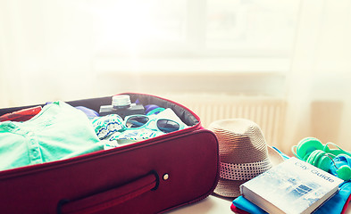 Image showing close up of travel bag with clothes and stuff