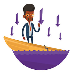 Image showing Business man standing in sinking boat.