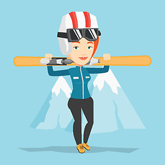 Image showing Woman holding skis vector illustration.