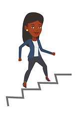 Image showing Business woman running up the career ladder.