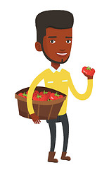 Image showing Farmer collecting tomatos vector illustration.