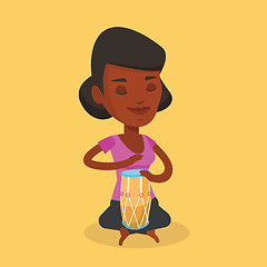 Image showing Woman playing ethnic drum vector illustration.