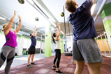 Image showing group of people with medicine ball training in gym