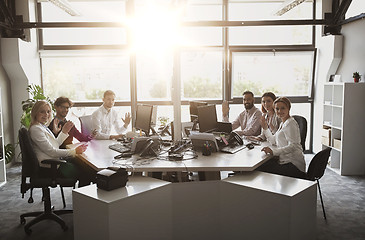 Image showing business team waving hands at office