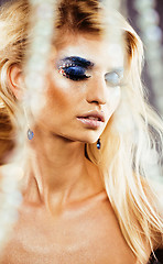 Image showing beauty blong woman with shiny creative makeup