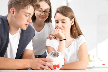 Image showing Teenagers on the biology lesson.