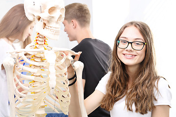 Image showing Teenagers on biology lesson