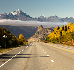 Image showing Truck Approaches Fall Season Open Road Alaska