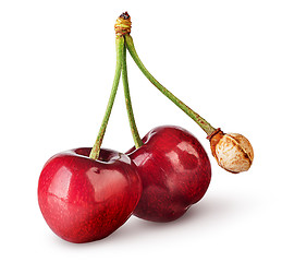 Image showing Pair of sweet cherries with bone