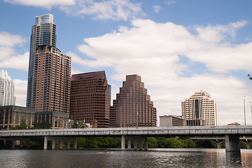 Image showing Near perfect vertical compositon of the riverfront and Austin Te