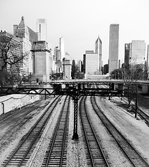 Image showing Mass Transit Rails Central Chicago Illinois Downtown City Skylin