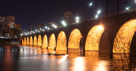 Image showing Stone Arch Bridge St Paul Minnesota Mississippi River Night