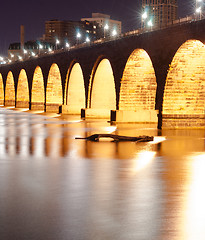 Image showing Stone Arch Bridge St Paul Minnesota Mississippi River Night